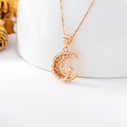 Vista 2 de Juego de collar de luna de oro rosa de 18 quilates y aretes de estrella para mujer regalos de amor para ella