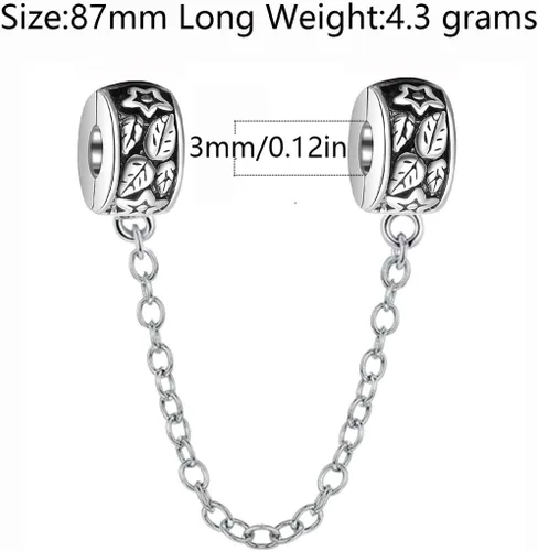 Vista 2 de Cadena de seguridad colgante con gancho, tapón de pinza de plata fina 925, separador de colgantes para pulsera.