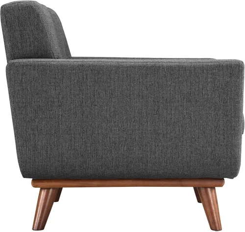 Vista 4 de Modway Engage - Sillón de una pieza tapizado con tela y sofá de dos piezas de estilo de mediados de siglo, Tela, Gris