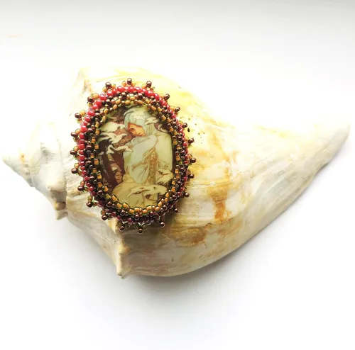 Vista 4 de Broche de camafeo victoriano OOAK Invierno Señora de boda Damas de honor Pin Bead tejido Damas