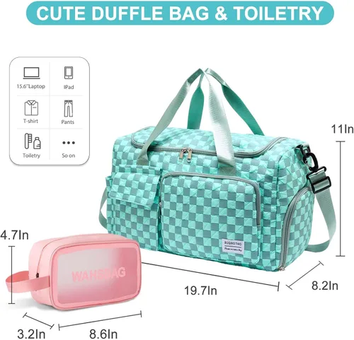 Vista 418 de Pequeña bolsa de gimnasio para mujer, bolsa de viaje con compartimento para zapatos