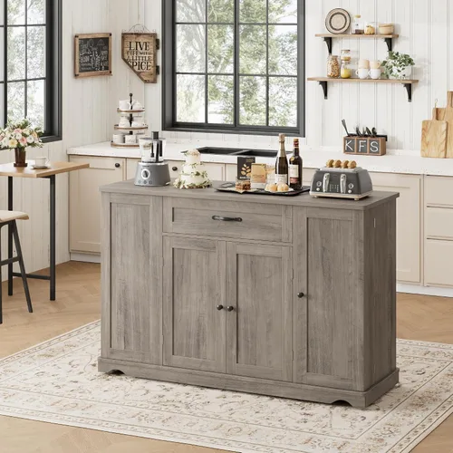 Vista 5 de HOSTACK - Carrito de isla de cocina con almacenamiento, mesa de isla rodante, gris ceniza