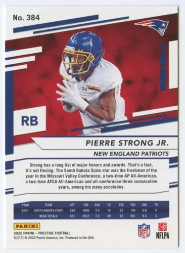 Vista 2 de Football Trading Card NFL 2022 Panini Prestige #384 Pierre Strong Jr. NM Near Mint RC Rookie Patriots