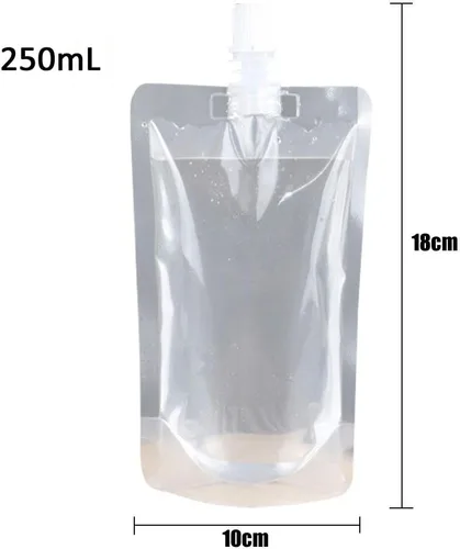 Vista 5 de 50 bolsas de bebidas, contenedor transparente para bolsas de batidos, bolsa de mano resistente a fugas y sellable, 8.4 onzas para botellas
