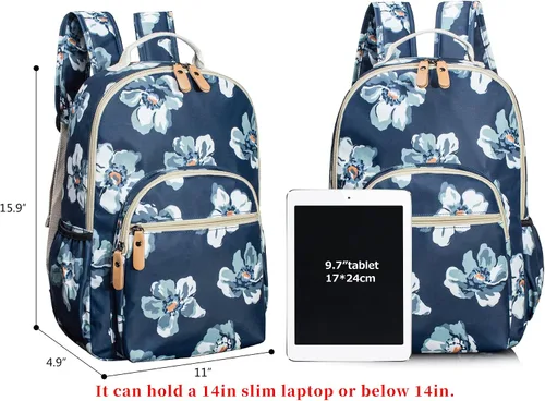 Vista 43 de Leaper Mochila para laptop para mujer: linda mochila floral para escuela, universidad, viajes, trabajo, mochila ligera para niños, Negro margarita