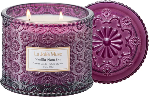 Vista 13 de LA JOLIE MUSE Vela de Cáscara de Sandía y Menta - Eucalipto, Salvia, Lavanda Vela Grande de Cera de Soja de 12 oz con 2 Mechas 60 Horas