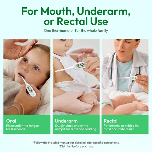 Vista 7 de Fast 8-Second Basal Body Thermometer for Ovulation Adults, Kids, Underarm Thermometer with Fever Alarm, Memory & Large Display Accurate & Reliable