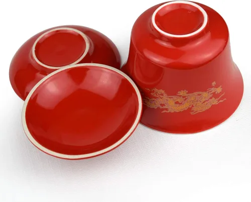 Vista 4 de Gaiwan - Juego de 2 tazas de porcelana de 8 onzas, diseño de dragón chino y fénix