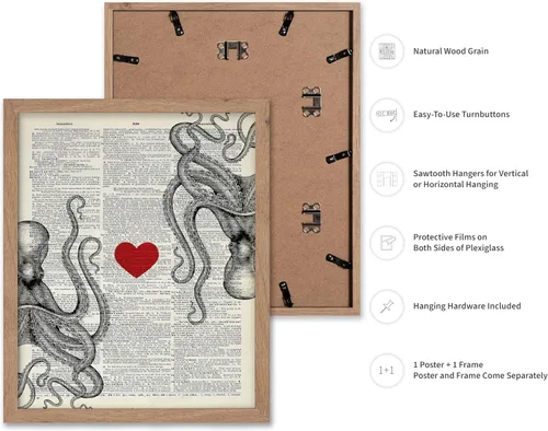 Vista 2 de Poster Master Póster de pulpo para parejas, póster de diccionario, arte Kraken, regalo romántico para él, ella, amantes, decoración náutica