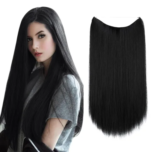 Vista 15 de SARLA Extensiones de cabello con alambre invisible de reflejos cortos rectas postizos sintéticos diadema transparente ajustable para mujeres 14