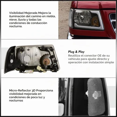 Vista 5 de AJP Distributors Conjunto de faros LED DRL de carcasa negra + juego de lámparas de señal de parachoques de esquina transparente compatible/reemplazo