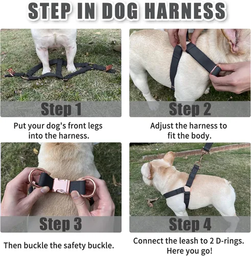 Vista 5 de Arnés de Cuero Suave Sin Tirones para Perro - Arnés Ajustable de Paso para Perro con Hebilla de Metal Resistente de Oro Rosa, Chalecos Halter