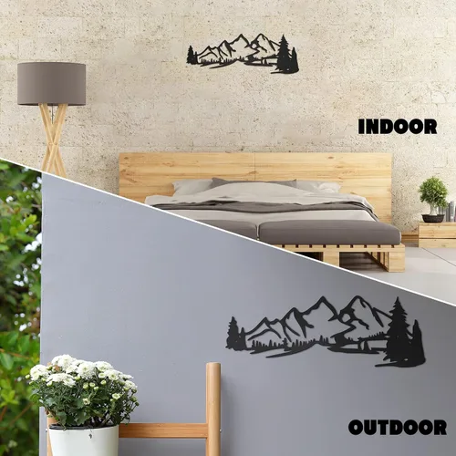 Vista 3 de Zhengmy Arte de pared de metal con escena de montaña, paisaje y bosque, decoración para el hogar, cabaña, garaje, cabaña, cabaña, cabaña, 15.75 x