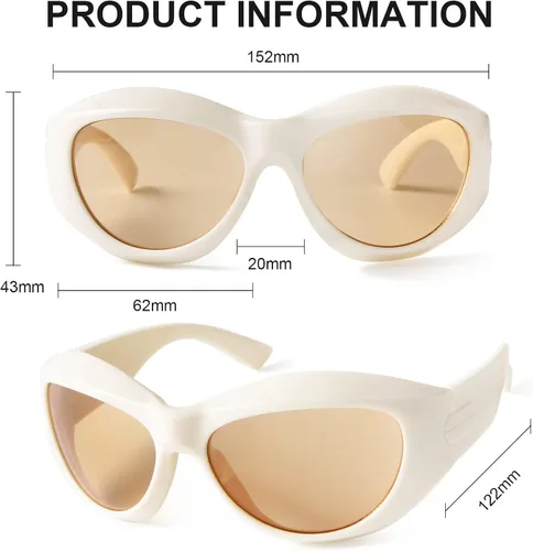 Vista 4 de PEGH Gafas de sol envolventes Y2K de gran tamaño ovaladas para hombres y mujeres de moda