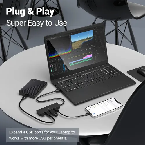Vista 4 de Concentrador USB, Tymyp 4 puertos USB 3.0 Hub Ultra Slim USB Splitter para Mac Pro/Air, iMac Pro, Mac Mini/Pro, Dell, HP, Surface Pro, PC portátil