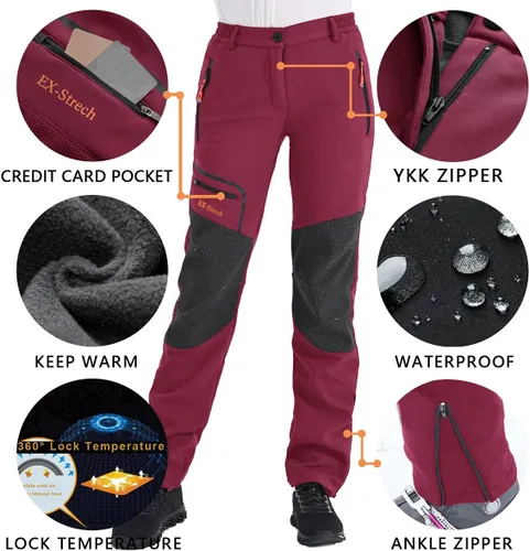 Vista 3 de Postropaky - Pantalones de esquí de nieve para mujer, impermeables, aislados, softshell, snowboard, cierre inferior de pierna