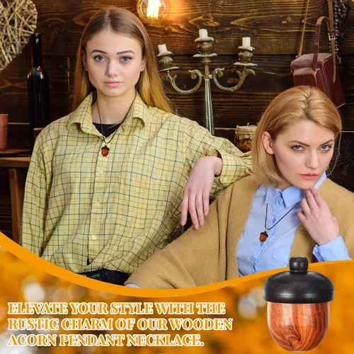 Vista 4 de Sasylvia Dijes de bellota de madera con tuerca y bellota con cordón de collar encerado negro y cierre de pinza de langosta para accesorios