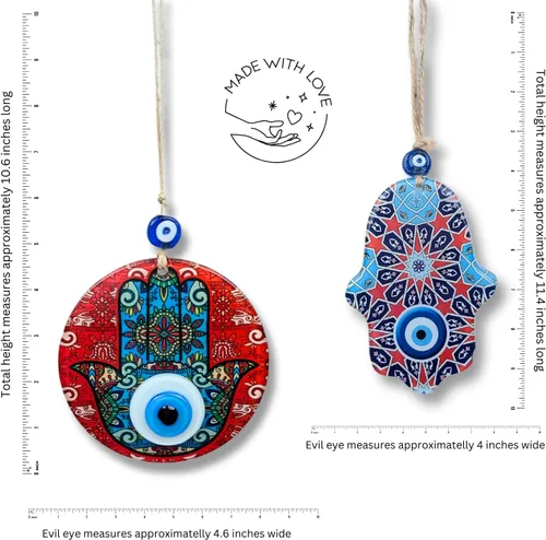 Vista 2 de Juego de regalo hecho a mano de protección ocular de 3 piezas, dijes Fusion Hamsa Hand Evil Eye, adornos de decoración de pared con atrapasueños