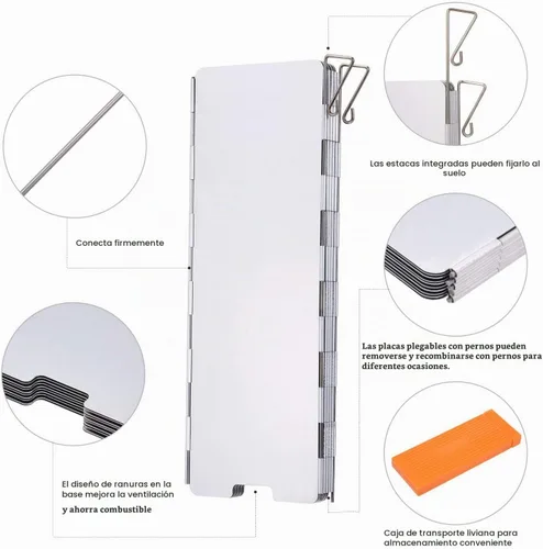 Vista 2 de Estufa de camping de 10 placas Parabrisas plegable con estuche Parabrisas para estufa de camping de 10 placas
