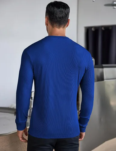 Vista 33 de COOFANDY Camisas Henley de manga larga para hombre, camisetas elásticas acanaladas, camisetas básicas casuales de moda