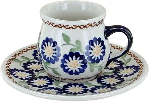 Vista 8 de Blue Rose Polish Pottery - Taza y platillo de café expreso de mariposa amarilla y azul - 3 onzas - Taza y platillo únicos, perfecto para el desayuno