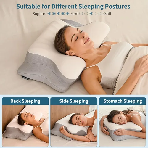 Vista 6 de Almohada cervical para el cuello para aliviar el dolor, almohadas ergonómicas de espuma viscoelástica para dormir, almohada refrescante para dormir