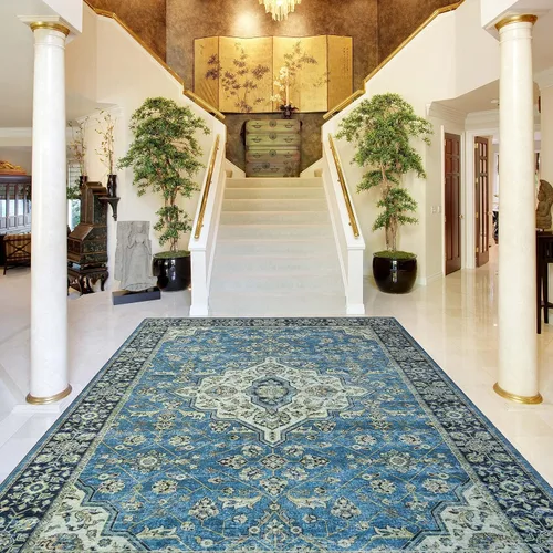 Vista 25 de SUPERIOR Medallion - Alfombra lavable, respaldo de algodón, alfombra para mesa de comedor, alfombra para vestíbulo, de fácil cuidado, alfombra Negro