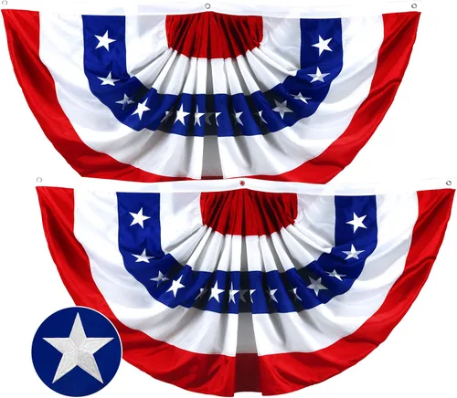 Vista 10 de G128 - Decoraciones patrióticas bordadas Bandera de abanico de 3 x 6 pies