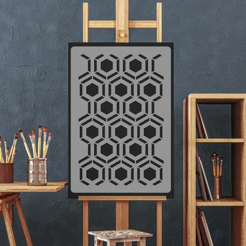 Vista 4 de NAKLEO Plantilla de pintura de pared de tamaño grande, 23.2 x 37.4 pulgadas, plantilla hexagonal de plástico reutilizable, papel tapiz