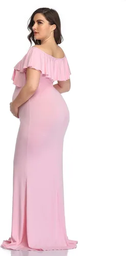 Vista 2 de Mommy Jennie Vestido largo de maternidad para sesión de fotos, elástico, con volantes, maxi vestido de fotografía para baby shower