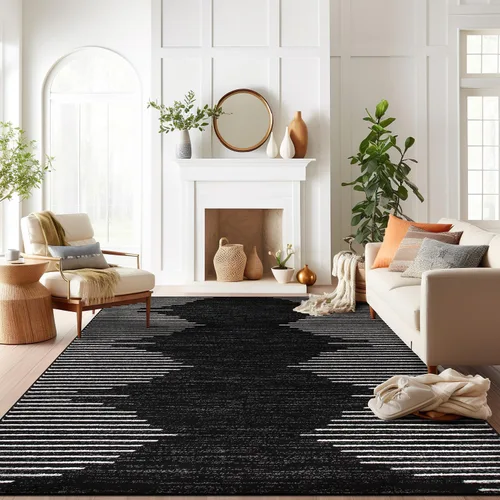 Vista 23 de Rugshop Alfombra bohemia a rayas resistente a las manchas, color beige, 2 x 7 pies