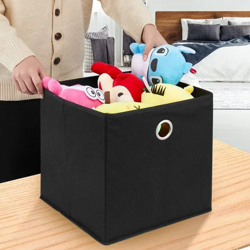 Vista 6 de Cajas de almacenamiento plegables de tela con ojales redondos de metal para organizar estantes, habitación del bebé, hogar, armario, paquete de 4