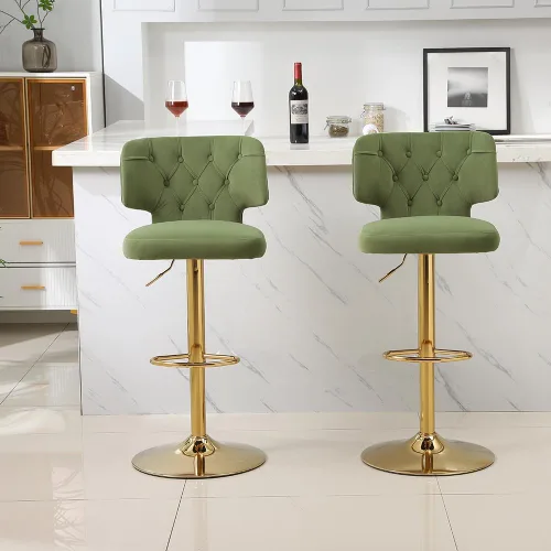 Vista 2 de 2 taburetes de bar modernos de altura de mostrador con parte trasera tapizada giratoria ajustable para cocina, isla restaurante, aguacate, verde
