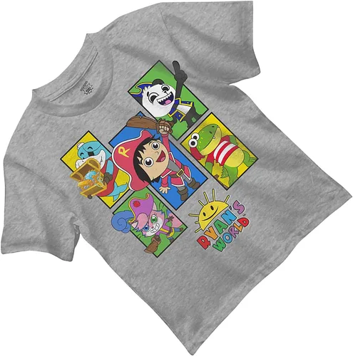Vista 3 de Ryan's World Camiseta para niños - Ryan Toys Review - Camiseta oficial (gris jaspeado, talla S-4), Gris jaspeado