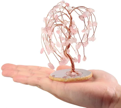 Vista 3 de TUMBEELLUWA Árbol de dinero de cristal curativo con rodajas de ágata, pulido de piedras preciosas pulidas, árbol bonsái, Feng Shui, decoración