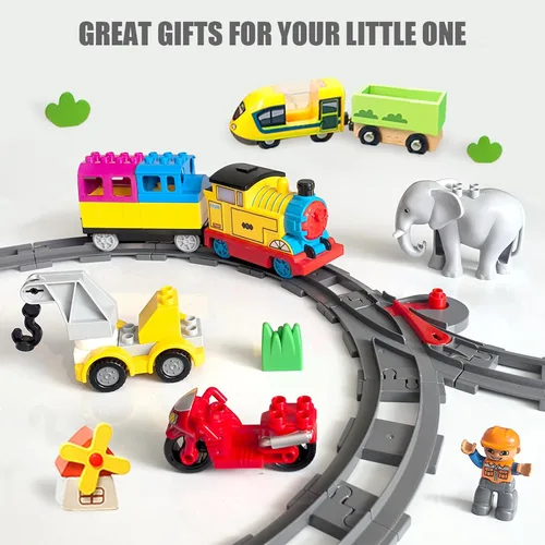 Vista 6 de Juego de 37 pistas de tren – Compatible con todas las principales marcas, pista ferroviaria clásica con 20 curvas, 10 rectas y 2 interruptores