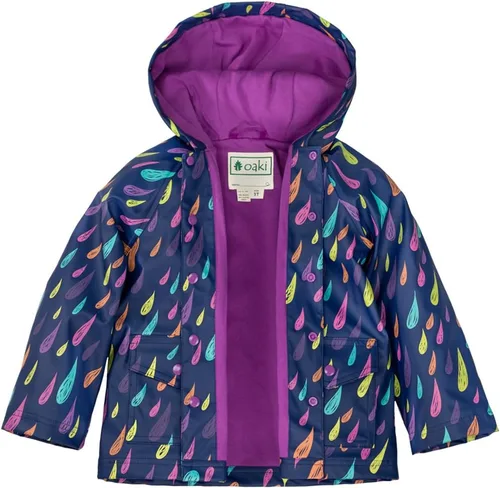 Vista 2 de OAKI Chaqueta de lluvia Oakitech para niños pequeños y niños Gotas de lluvia coloridas