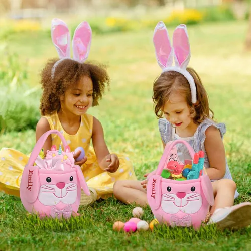 Vista 25 de Cesta de Pascua personalizada para niños, conejo rosa 019B-Rosa