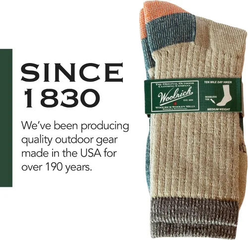 Vista 2 de Woolrich Calcetines de lana merino para hombre, fabricados en Estados Unidos, calcetines de senderismo hechos de 78% lana de cordero merino con arco