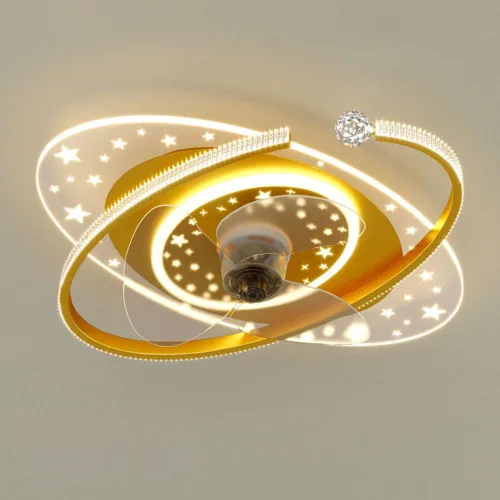 Vista 10 de Ventilador de techo azul para niños de 20.5 pulgadas con luz, control remoto, 6 velocidades, perfil bajo Playful blue flush mount fan light for