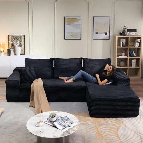 Vista 10 de Sofá modular de 96 pulgadas en forma de L, sofá modular de 3 asientos, sofá modular de pana de espuma viscoelástica sin hueso para sala de estar
