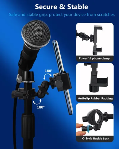 Vista 4 de Soporte para micrófono, soporte para teléfono, soporte para micrófono, soporte de música, batería de guitarra, abrazadera de teléfono para iPhone 15