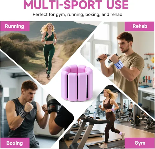 Vista 2 de Brazaletes con peso para muñecas y tobillos para mujeres (juego de 2) Pesas de entrenamiento para yoga, pilates y caminar Pesas de piernas