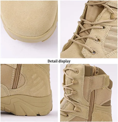 Vista 3 de Botas tácticas para hombre, botas de combate de 8 pulgadas, botas de trabajo para hombres, duraderas con cremallera lateral, botas militares