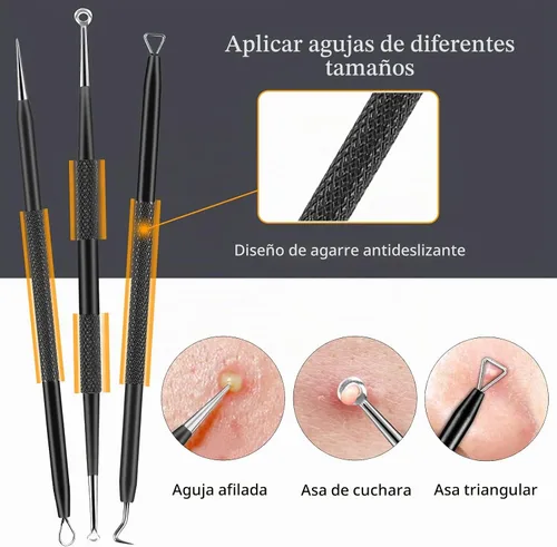 Vista 4 de Boxoyx Kit de herramientas para reventar espinillas, kit de herramientas extractoras de comedones de 6 piezas con estuche de metal para eliminar