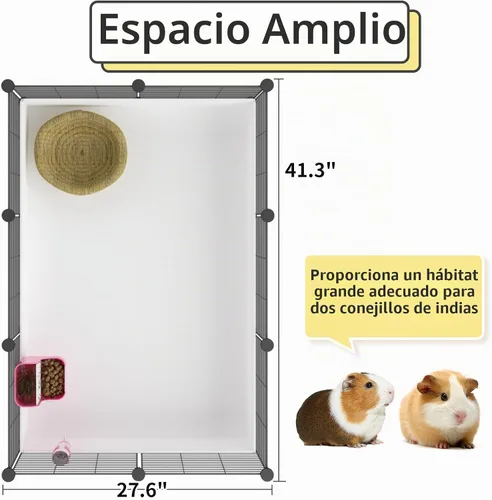 Vista 3 de Oneluck Jaula para Cobayas, Hábitat Interior con Fondo de Plástico Impermeable, Corral para Mascotas Pequeñas como Conejos, Tortugas, Hámsteres