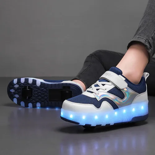 Vista 5 de HHSTS Zapatos para niños Nuevos zapatos mejorados con ruedas de color de luz LED, patines brillantes, zapatos de patinaje, regalos simples