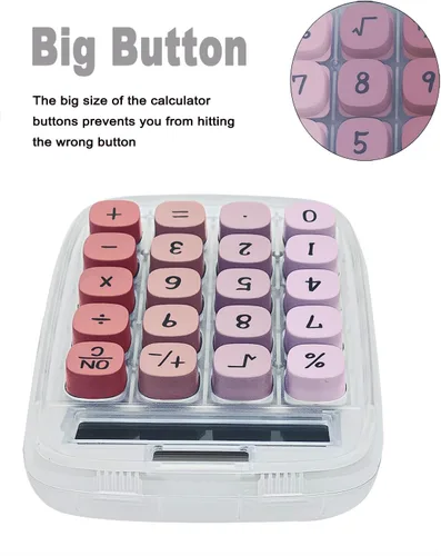 Vista 6 de Calculadora linda, calculadora mecánica (rosa) Pantalla LCD grande Pantalla de inclinación de 8 dígitos y botón grande para profesores estudiantes