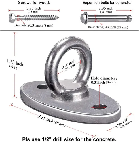 Vista 5 de SELEWARE Soporte de techo de acero inoxidable fundido para columpio, anclaje de pared, columpio de yoga, hamaca para silla, correas de suspensión