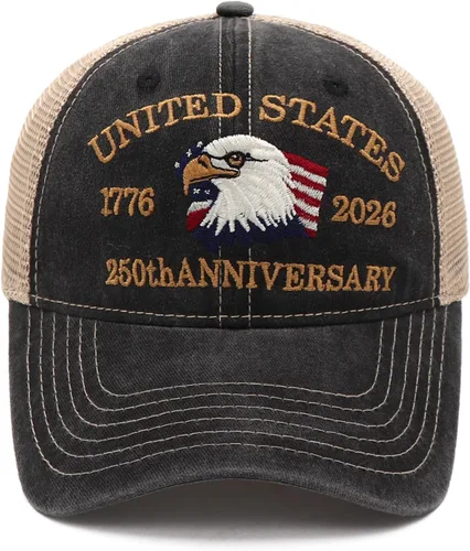 Vista 8 de Gorra del 250º Aniversario de EE. UU. Estados Unidos Gorra del Aniversario de 250 Años Americano con Bordado Patriótico de Águila Gorra de Béisbol